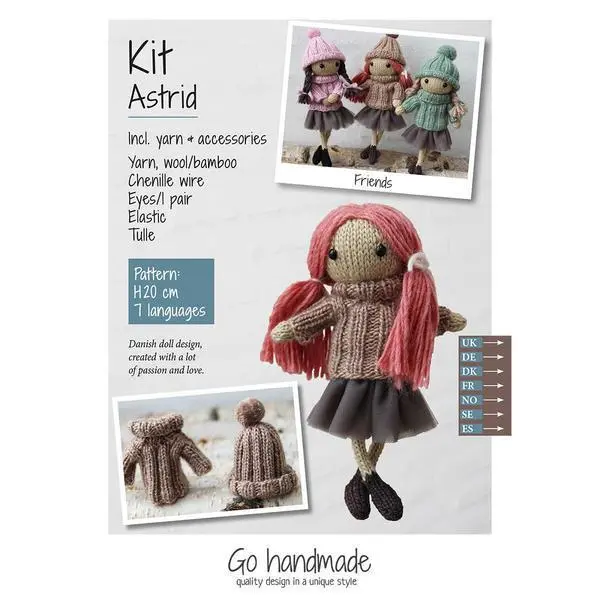 Go Handmade Strickset Astrid Rote Haare / braunes Kleid / Tüllrock