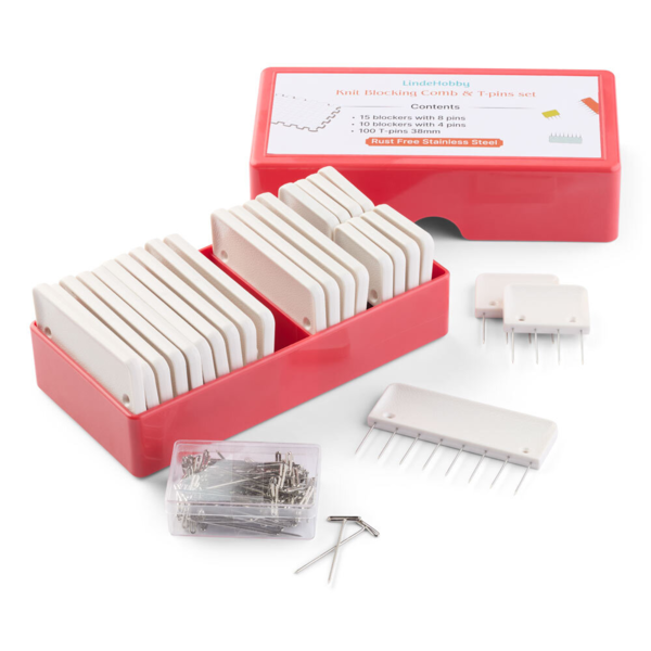 LindeHobby Strick-Blocking-Kämme mit 100 T-Nadeln, Weiß