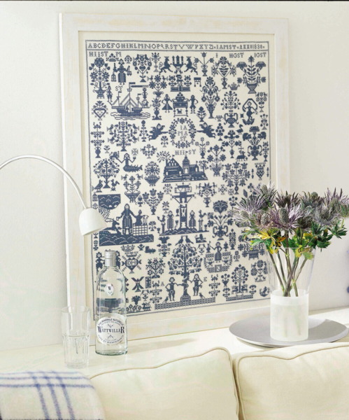 Stickset Namenstuch anno 1830 blau 50 x 72 cm