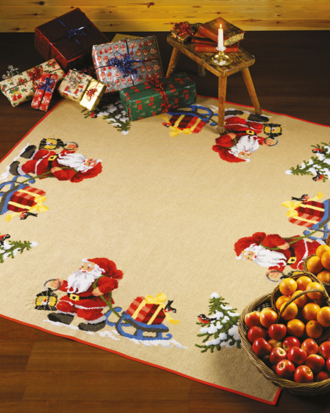 Stickpackung Weihnachtsmann mit Schlitten voller Geschenke 170 x 170 cm