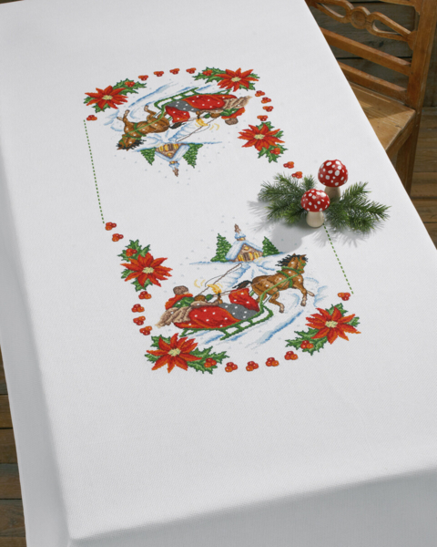 Stickpackung Kirche, Schlitten & Stern 140x220 cm