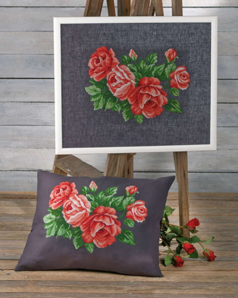 Stickerei-Set Rote Rosen 53 x 43 cm