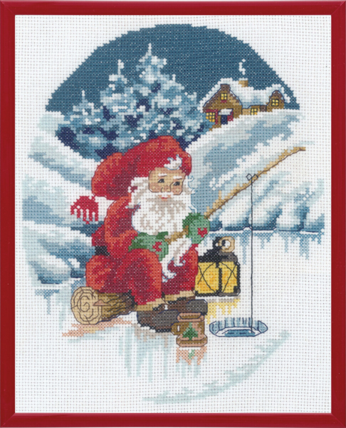 Stickpackung Weihnachtswichtel beim Angeln R5798 20 x 25 cm
