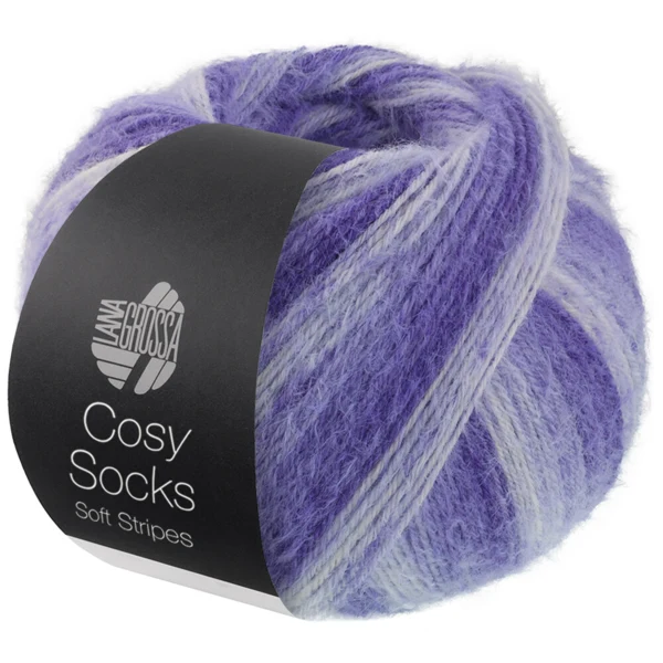 Lana Grossa Cosy Socks Soft Stripes 101 Blauviolett/violettblau/hell violett/weiß