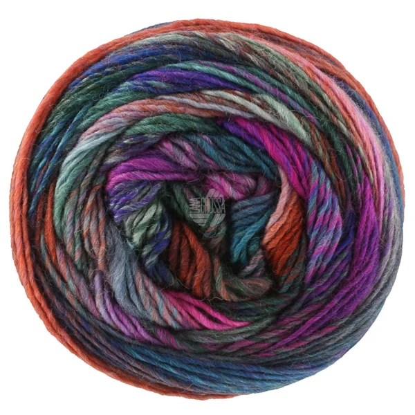 Lana Grossa Colorissimo 222 Jeansblau/Aubergine/Rosa/Orange/Lachsfarben/Grau/Dunkelgrauviolett/Graugrün/Dunkelgrün