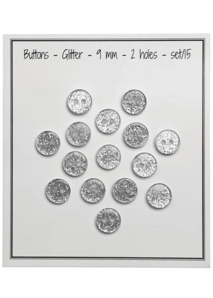 Go Handmade Glitzerknöpfe 9 mm Silber