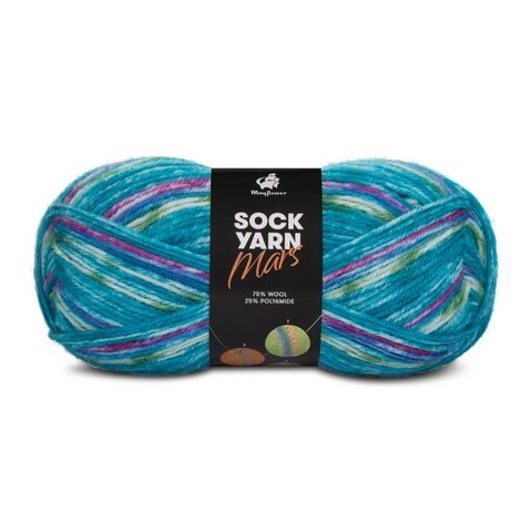 Mayflower Sock Yarn Universe Mars 05 Kobaltblau/Weiß/Rosa/Grün/Petrolblau