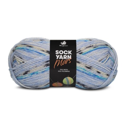 Mayflower Sock Yarn Universe Mars 06 Weiß/Türkis/Pastellblau/Kornblumenblau/Marineblau