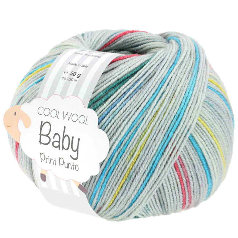 Lana Grossa Cool Wool Baby 314 Hellgrau/Grau/Tomate/Türkis/Zitronengelb/Rauchblau