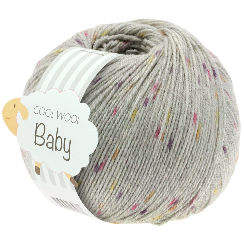 Lana Grossa Cool Wool Baby 357 Hellgrau/Beere/Brombeere/Gelb