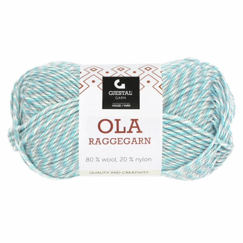 Gjestal Ola Raggegarn 715 Weiß/karibikblau/puderblau gemillt