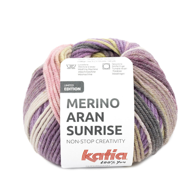 Katia Merino Aran Sunrise 304 Lila-Rosa-Gelbgrün