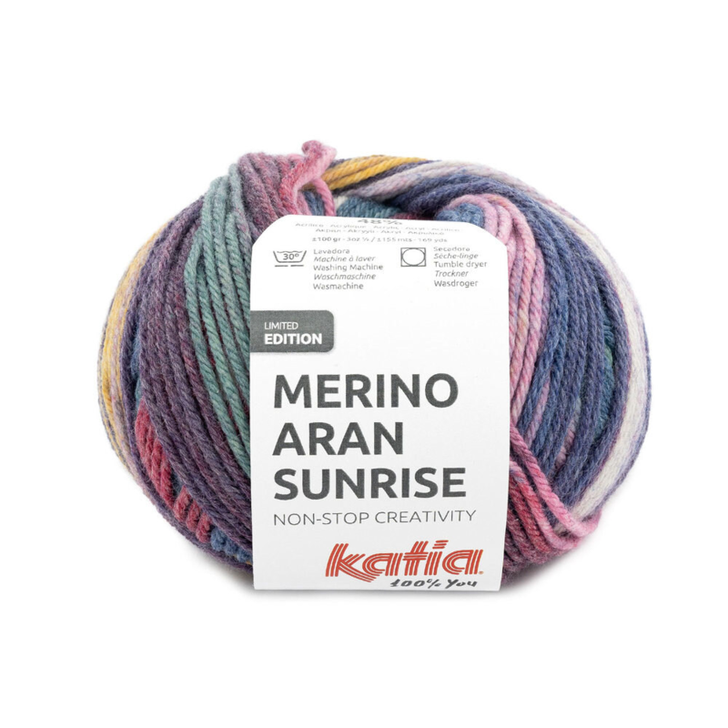 Katia Merino Aran Sunrise 306 Fuchsia-Blau-Ockergelb