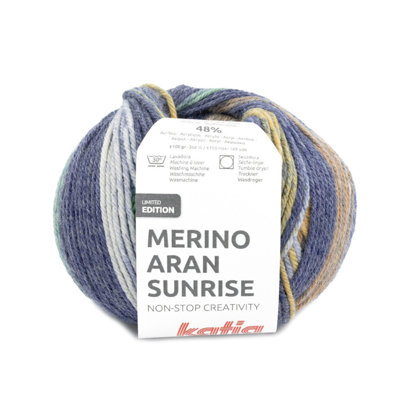 Katia Merino Aran Sunrise 307 Blau-Grün-Ockergelb