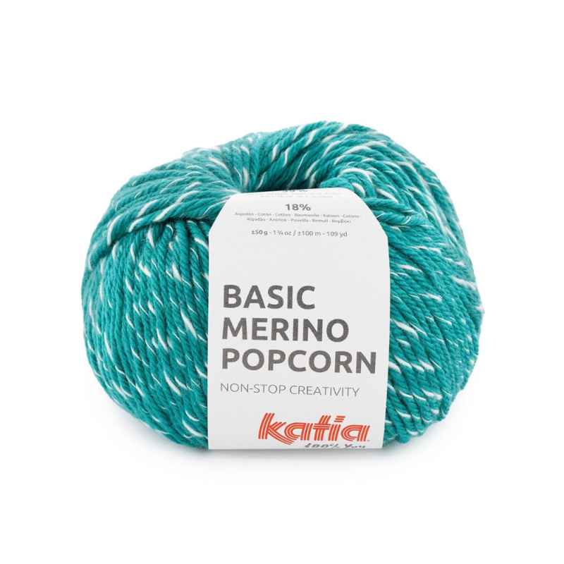Katia Basic Merino Popcorn 111 Opalgrün-weiß