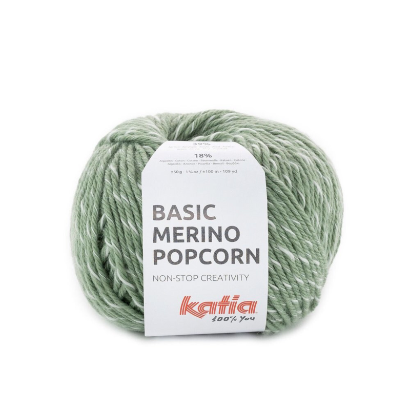 Katia Basic Merino Popcorn 108 Militärgrün-weiß