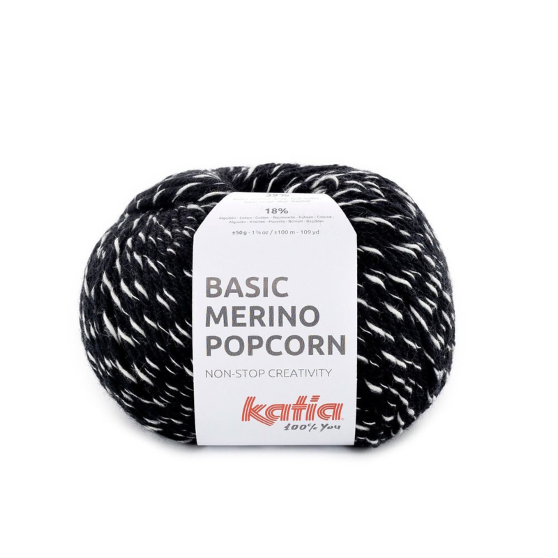 Katia Basic Merino Popcorn 102 Schwarz-weiß