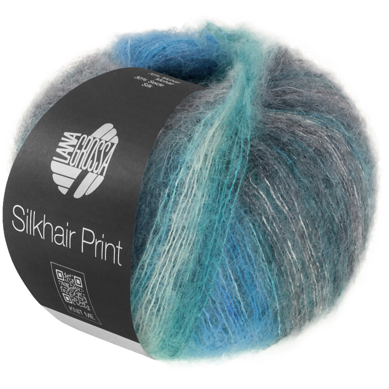 Lana Grossa Silkhair Print 437 Anthrazit/türkisblau/petrol/weißgrau