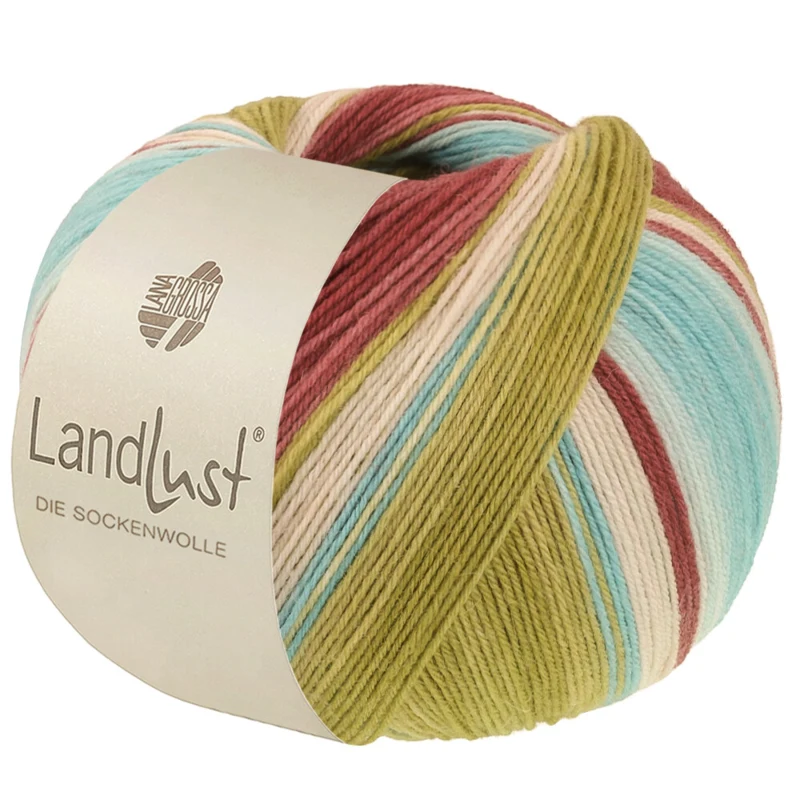Lana Grossa Landlust Die Sockenwolle 136 Burgund/Graurot/Mint/Türkis/Pistazie/Natur gestreift