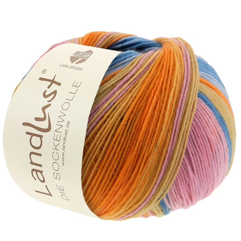 Lana Grossa Landlust Die Sockenwolle 129 Rosa/Altrosa/Heide/Grüngelb/Gelb/Orange/Minze/Meergrün