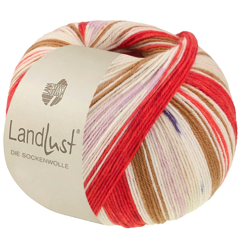 Lana Grossa Landlust Die Sockenwolle 725 Orientrot/Erdbeerrot/Ecru/Braun/Rosa/Lila/Hellbeige/Dunkelblau