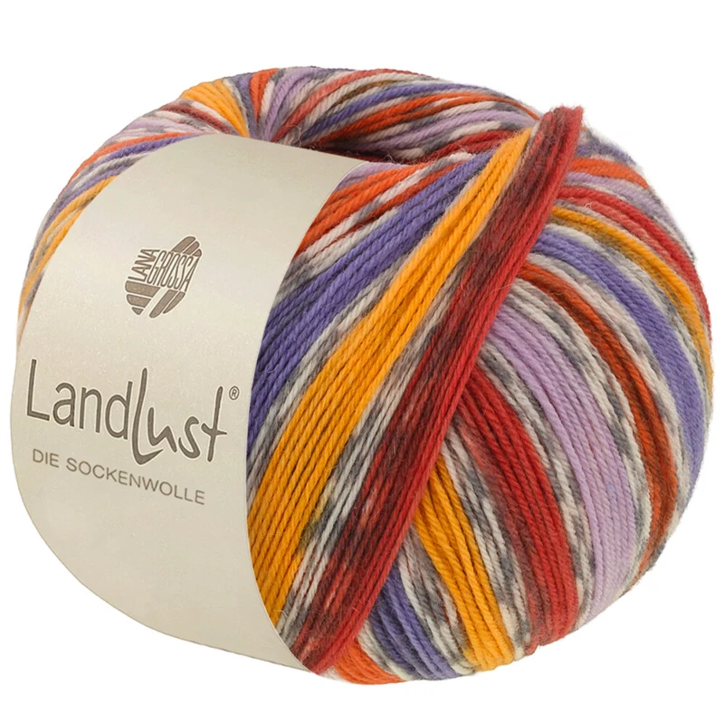 Lana Grossa Landlust Die Sockenwolle 824 Kürbis/Lila/Terrakotta/Eigelbgelb/Violett/Naturweiß/Grau