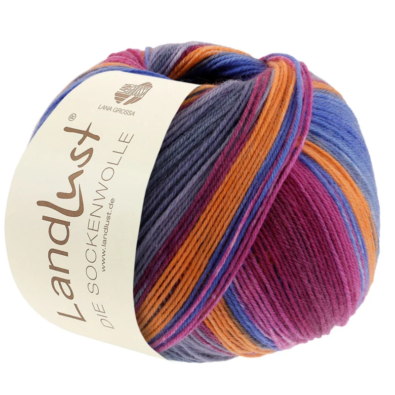 Lana Grossa Landlust Die Sockenwolle 128 Fuchsia/Weinrot/Petrol/Orange/Grau/Graugrün/Graublau