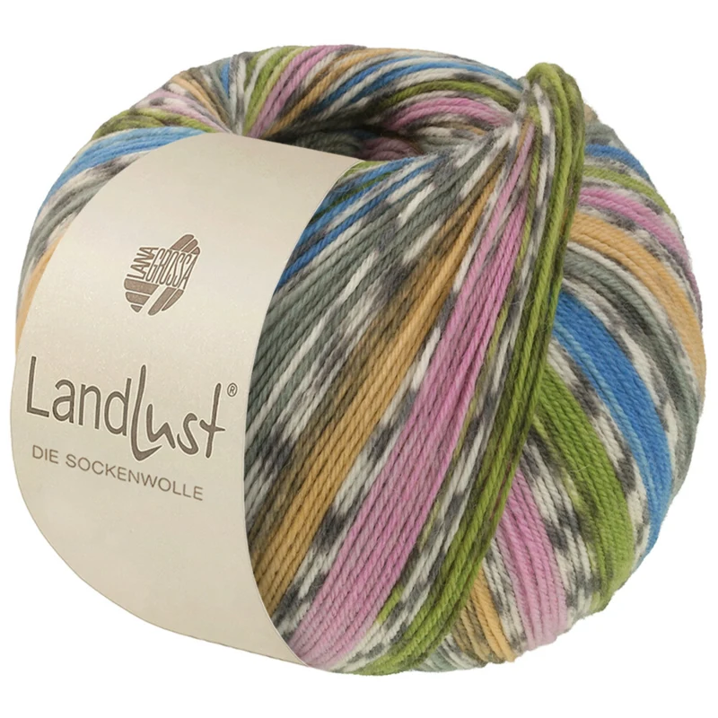 Lana Grossa Landlust Die Sockenwolle 822 Azurblau/Graugrün/Gelb/Lila/Frühlingsgrün/Naturweiß/Grau