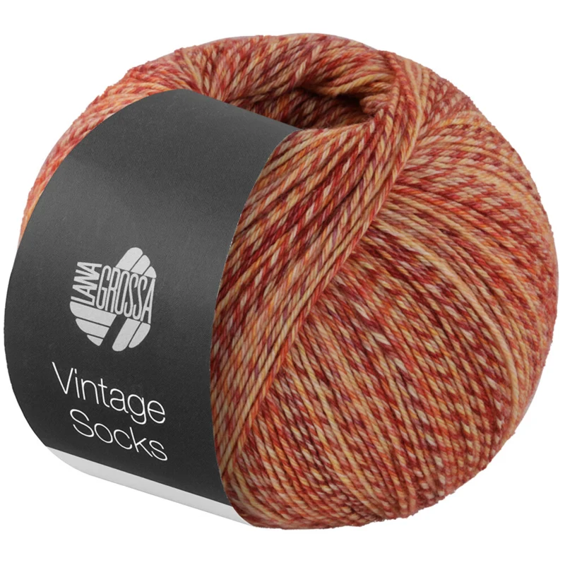 Lana Grossa Vintage Socks 1012 Meliertes Rost/Dunkelrot/Gelb/Orange/Creme