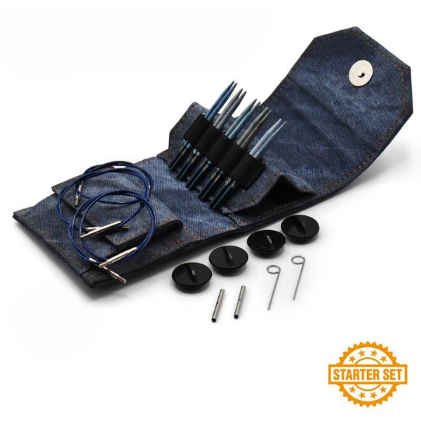 LYKKE Auswechselbares Rundstricknadelset, Indigo, Starter Set, Blau, 9 cm