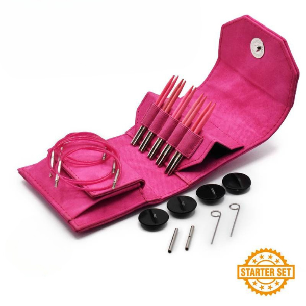 LYKKE Auswechselbare Rundstricknadelset, Blush, Starter Set, Fuchsia, 9 cm