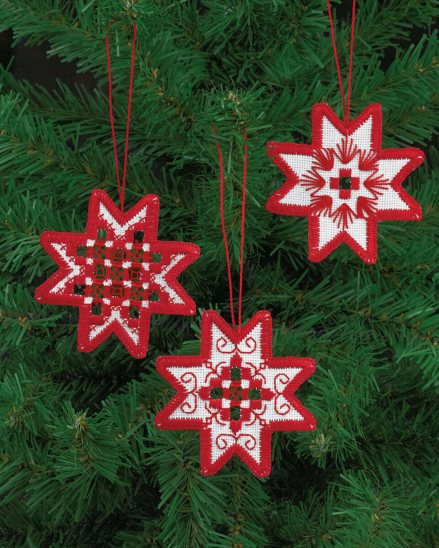 Stickset Hardanger Stern rot x 3 7,5 x 7 cm