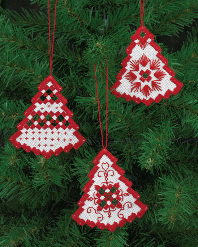 Stickset Hardanger Weihnachtsbaum Rot x 3 7,5 x 8 cm