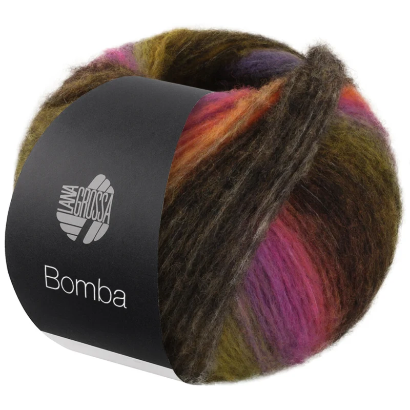 Lana Grossa Bomba 01 Dunkelgrau/Brombeere/Orange/Gelb-/Dunkelgrün/Blau