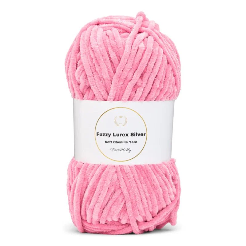 LindeHobby Fuzzy Chenille Silver Lurex 14 Dunkelpink