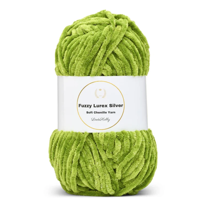 LindeHobby Fuzzy Chenille Silver Lurex 32 Grasgrün