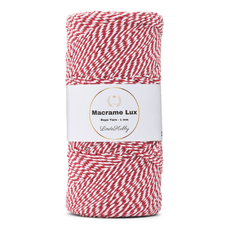 LindeHobby Macrame Lux, Makrameegarn, 1 mm 12 Rot und weiß