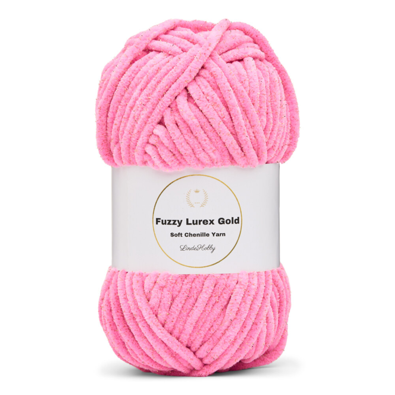 LindeHobby Fuzzy Chenille Gold Lurex 48 Neonhellrosa
