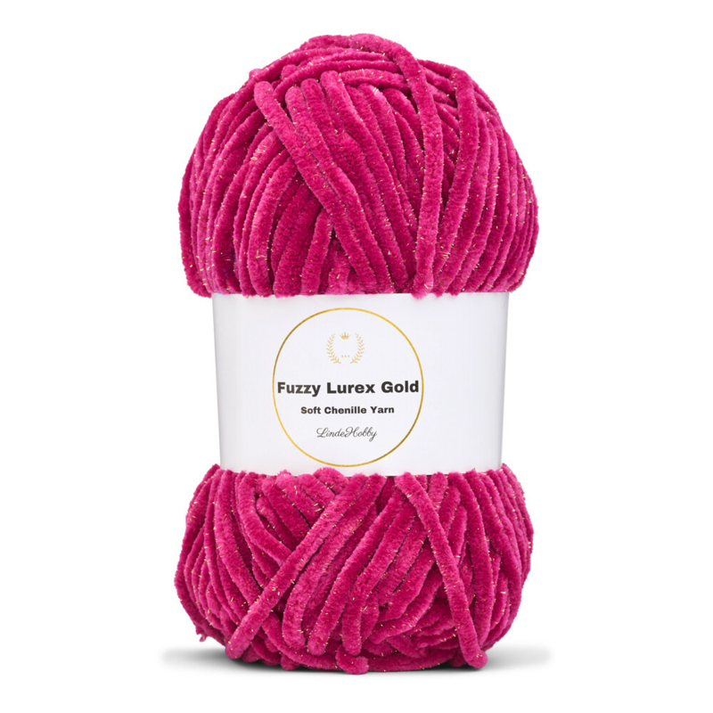 LindeHobby Fuzzy Chenille Gold Lurex 45 Dunkelfuchsia