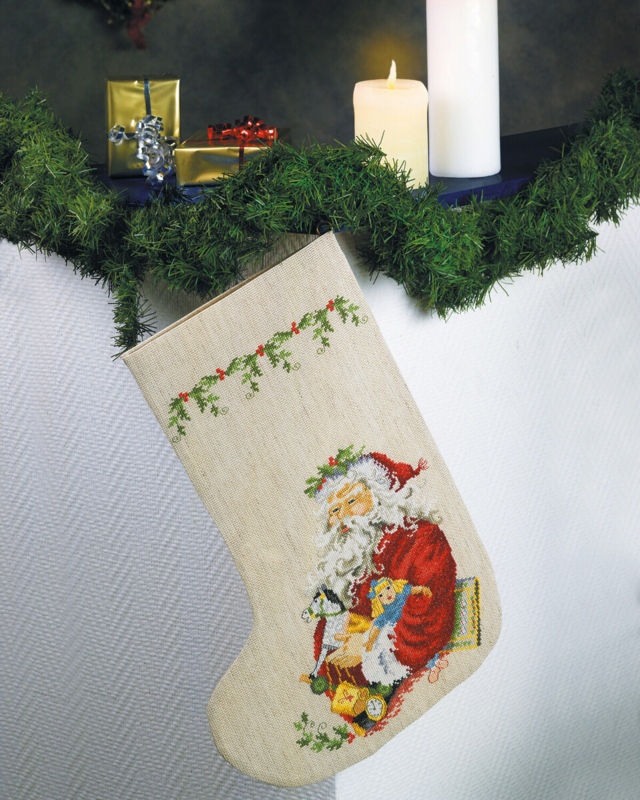 Stickerei-Kit Weihnachtssocke mit Weihnachtsmann 29 x 44 cm