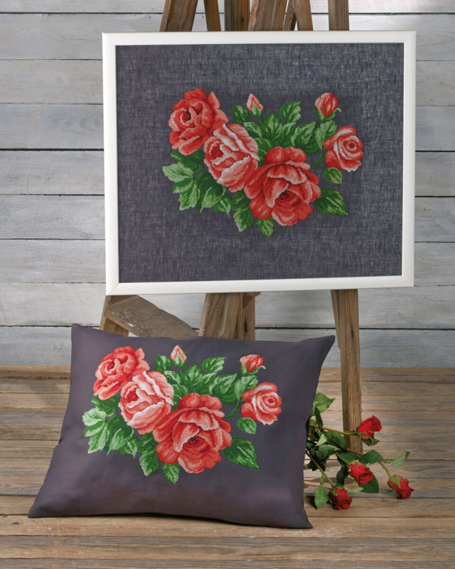 Stickerei-Set Rote Rosen 53 x 43 cm