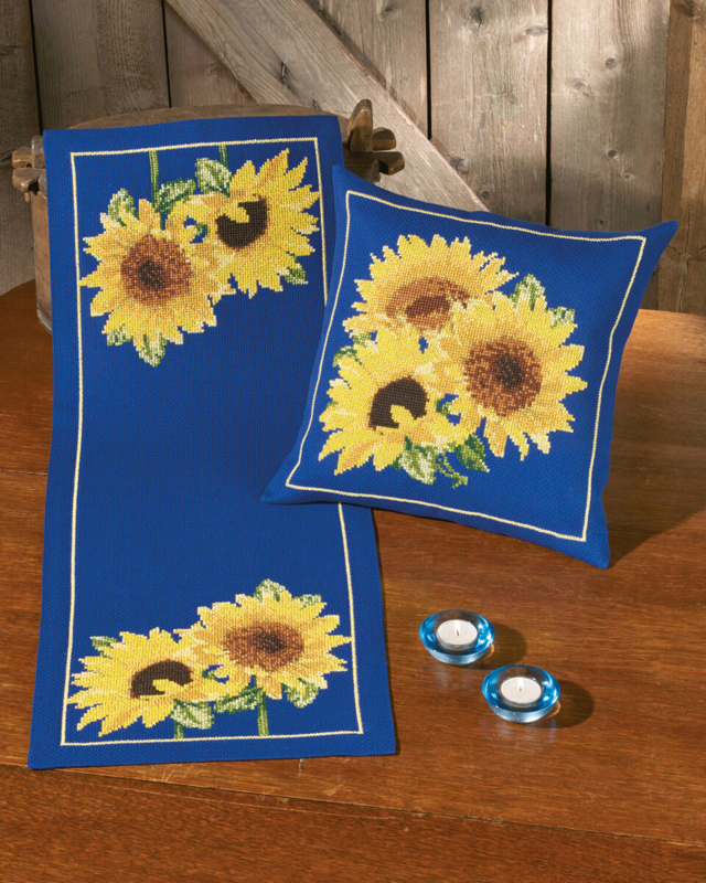 Stickset Sonnenblumen in Blau 35 x 94 cm