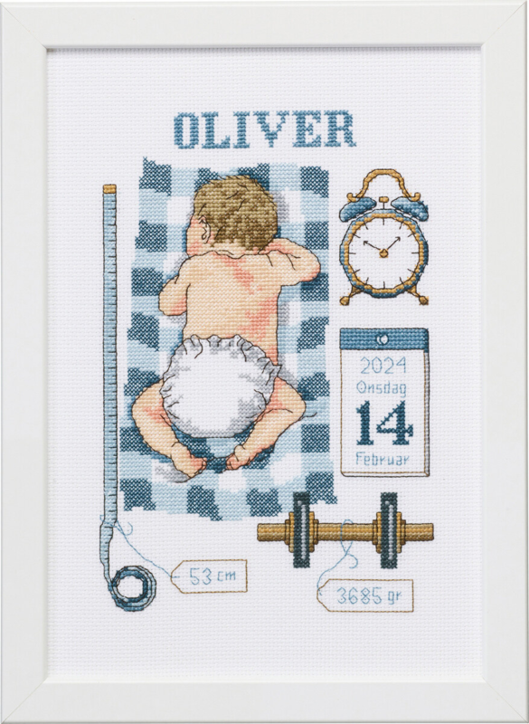 Stickerei-Set Tauf-Erinnerung Oliver 21 x 30 cm