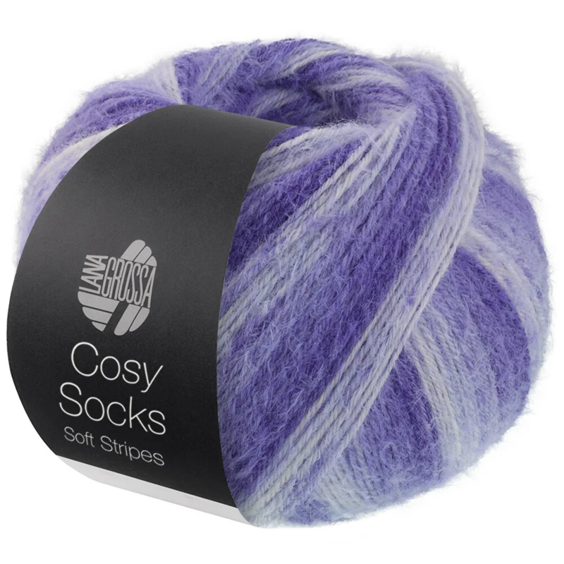Lana Grossa Cosy Socks Soft Stripes 101 Blauviolett/violettblau/hell violett/weiß