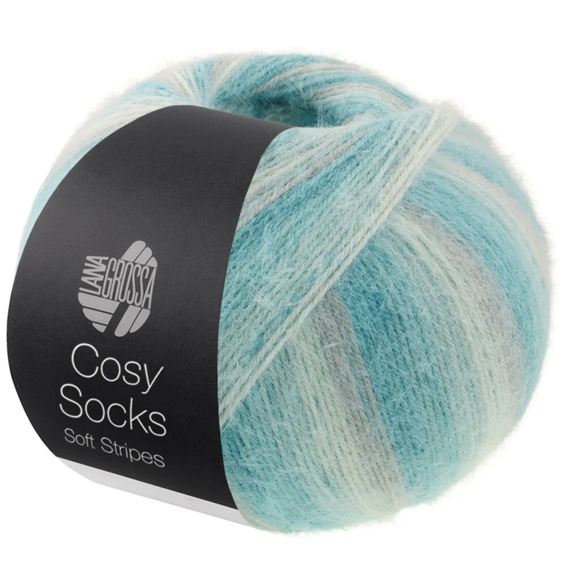 Lana Grossa Cosy Socks Soft Stripes 110 Hellgrau/Mint/Minttürkis/Türkis/Hellpetrol