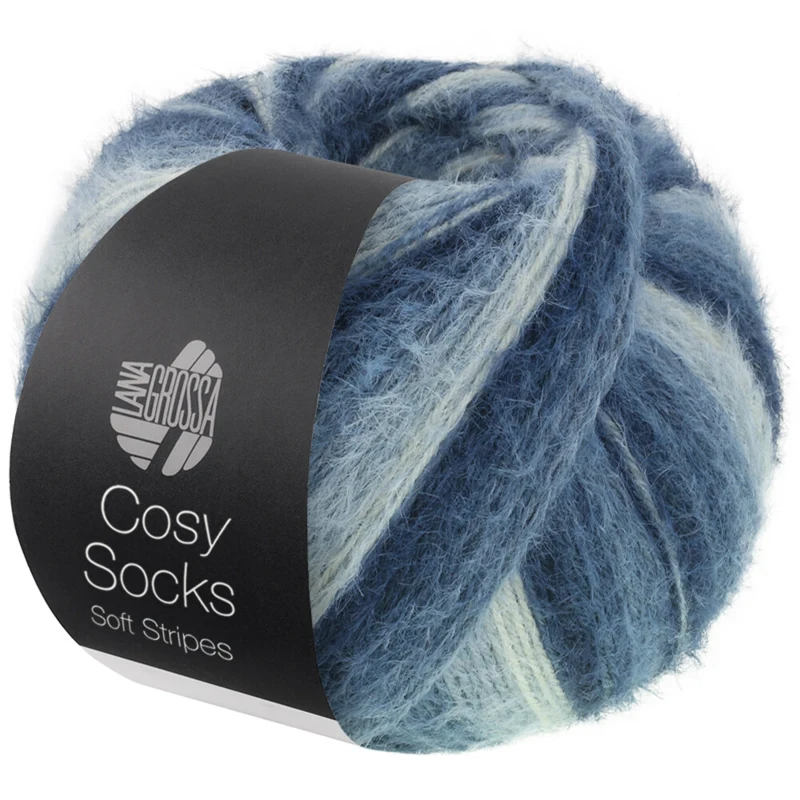 Lana Grossa Cosy Socks Soft Stripes 106 Schwarzblau/graublau/rauchblau/weißblau