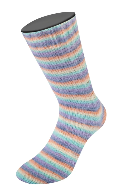Lana Grossa Cosy Socks Multi Stripes 153 Lavendel/graublau/lachs/creme/türkis