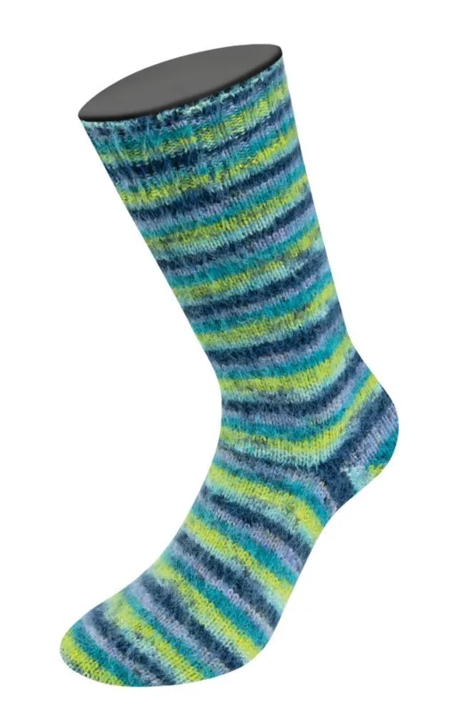 Lana Grossa Cosy Socks Multi Stripes 157 Lavendel/Petrol/Maigrün/Türkis/Nachtblau