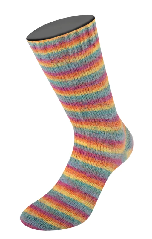 Lana Grossa Cosy Socks Multi Stripes 151 Petrol/rauchblau/fuchsia/orange/gelb