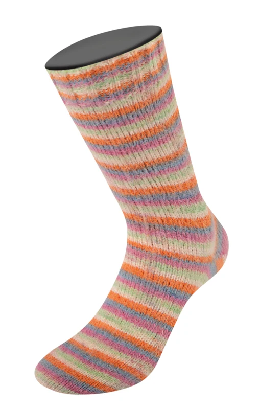 Lana Grossa Cosy Socks Multi Stripes 154 Dunkelgrau/graublau/fuchsia/hellgrün/creme/orange